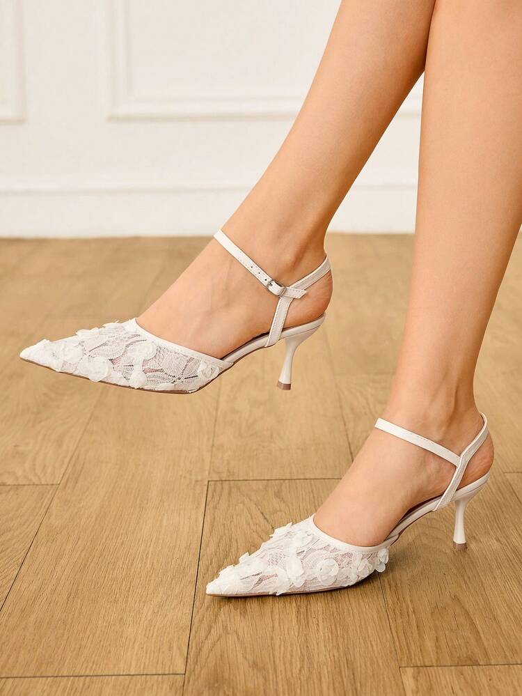 CUCCOO HITCHD Women's Pointed Toe Satin Rose Flower Stiletto Heel Elegant Romantic Comfortable Beige High Heels, Suitable For Formal Occasions, Weddings, Parties, Dates, Christmas, Thanksgiving, Birthdays