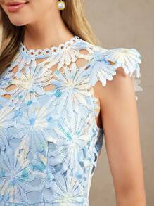 Amorya Women's Fashionable & Elegant Waist Cinched Slimming High-End Water Soluble Embroidered Midi Dress, Suitable For Parties, Gatherings, Multi-Occasion Wear Old Money Style Teacher Outfits For Women Teacher Outfits Wedding Guest Dress Women Baby Blue Lace Dress Floral Midi Dress Cocktail Dress Women Lace Dress Blue Floral Lace Dress Midi Cocktail Dress Fishtail Midi Dress Summer Wedding Guest Dress