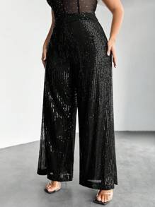 Firerie Plus High Waist Sequin Wide Leg Trousers - Black - View 6