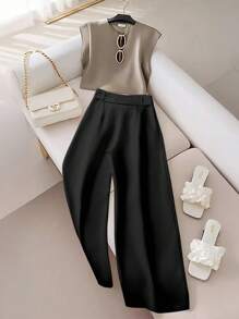 GlowEve Quần ống rộng trơn màu đa năng thường ngày dành cho nữ - màu đen - Xem 2