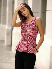 Hanevo Áo sơ mi kẻ caro không tay thời trang dành cho nữ, mùa hè - Nhiều màu - Xem 4