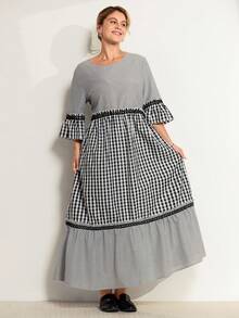 Momelise Damen Große Größen Farbblock Lässiges Lose Kleid - Schwarz und Weiss - Übersicht 4