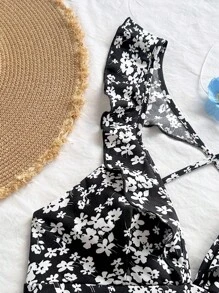 Soleia Mono con estampado floral ribete con fruncido - Negro - Ver 4