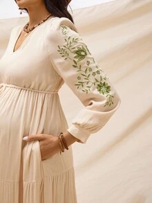 Boho Mama Autumn And Winter BOHO  Maternity Floral Print Strap Dress, Elegant For Vacation Summer Outfits Elegant Maternity Baby Shower Dress Fairycore