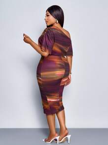 SOLERSUN 大码女装派对情人节舞会法国白色波点图案露肩短袖针织包臀老款跨年性感休闲女中长连衣裙超长款淑女浪漫情人节约会春夏新款优雅通勤商务狂欢/嘉年华 - 紫色 - 查看 2