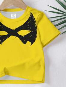 BATMAN X SHEIN 男童休闲简约时尚经典酷帅卡通面具图案圆领短袖T恤上衣夏季 - 彩色 - 查看 4