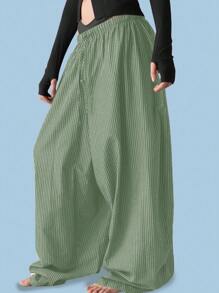 COUREZ Low Rise Baggy Balloon Trousers /Y2K Going Out Outfits Fall Women Clothes Fall Clothes Cute Winter Clothes For Women Back To School Wide Leg Trousers Women - Green - View 2