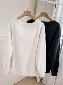 SHEIN LUNE 2 件女士休闲简约风格金色星星、太阳、月亮图案 V 领羊毛运动衫，适合秋冬季