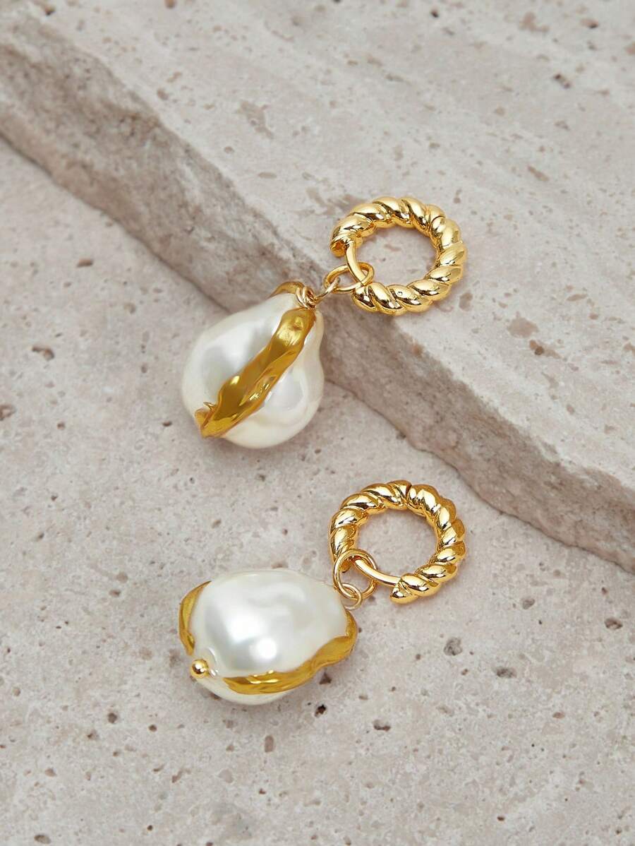 Opalesca 1 Cặp bông tai kim loại dạng dây độc đáo, kết cấu ngọc trai/xà cừ, thanh lịch, dễ thương, sang trọng cho đám cưới, công việc, tiệc tùng, thường ngày, ngày lễ, kỳ nghỉ, cắm trại, Y2K, dành cho mẹ, phụ nữ, trẻ em gái, mùa thu, mùa đông, lễ hội, ngày lễ, kỳ nghỉ, tiền cũ, Halloween - Vàng - Xem 1