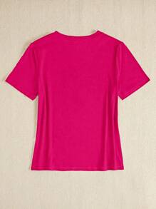 BamGleam Women's Fitted Casual Short Sleeve T-Shirt With Heart Print - Hot Pink - View 2