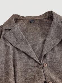 SHEIN MOD Váy sơ mi tay ngắn cổ ve lật màu trơn thanh lịch dành cho nữ, đơn giản/công sở, có thắt lưng - Lạc đà - Xem 3