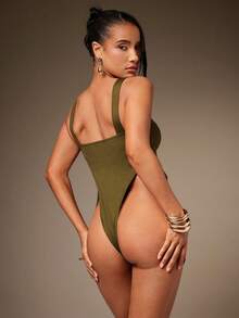 Hauture Áo liền thân kiểu corset gợi cảm mùa hè, thoải mái, cổ trái tim, buộc dây bên hông. - xanh quân đội - Xem 5