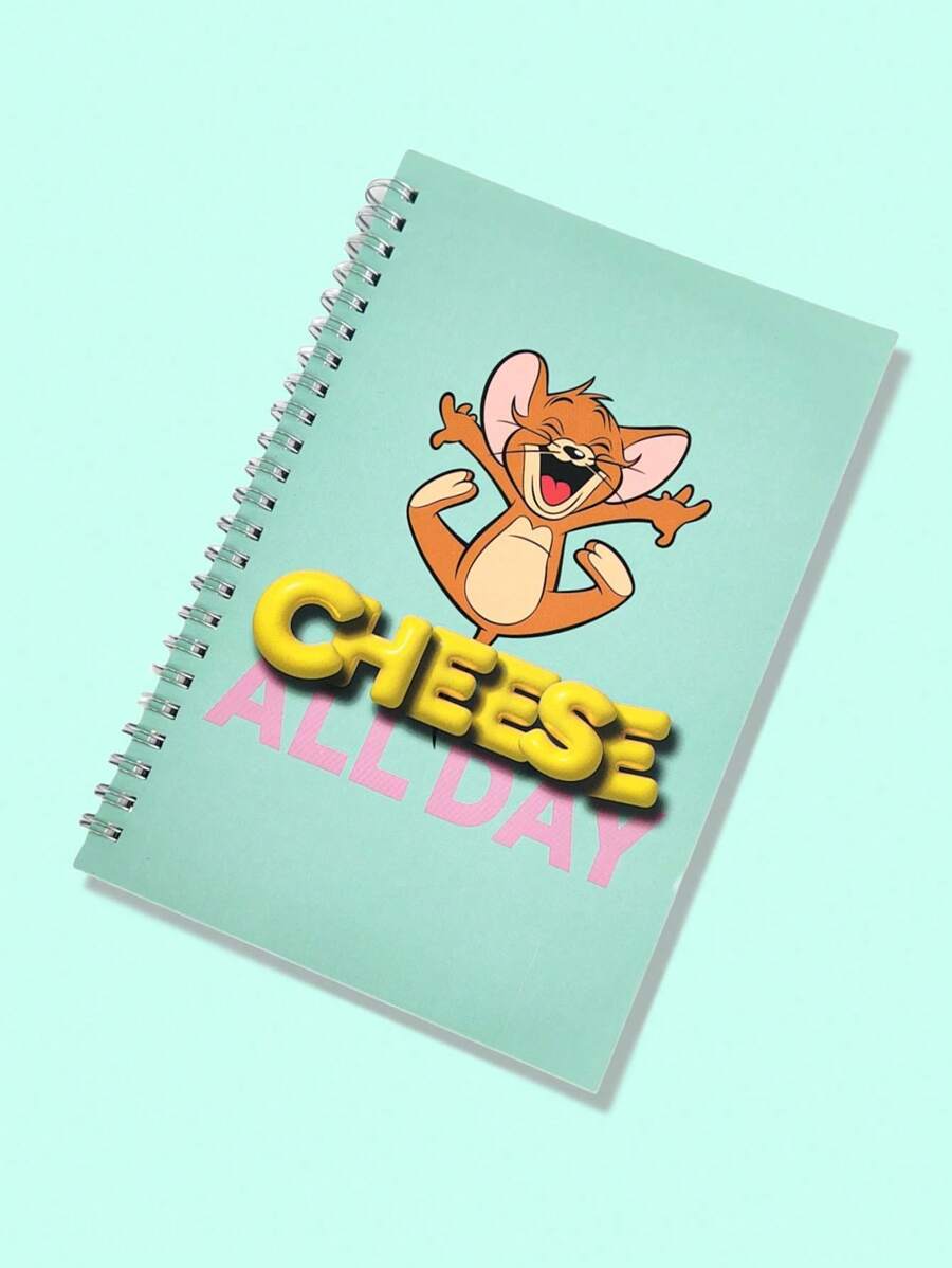 TOM & JERRY X SHEIN Sổ tay A5 màu xanh lá cây: Bìa họa tiết hoạt hình sống động có trang trống - Nhật ký học tập và công việc - màu xanh lá - Xem 1