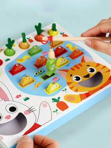 MINKOJA 1套多功能钓鱼胡萝卜喂食游戏益智玩具，适合幼儿学龄前学习精细运动技能训练蒙特梭利感官游戏互动农场动物喂食活动（款式配件随机） - 彩色 - 查看 4