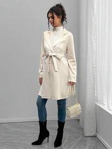 Momance Maternity Casual Solid Color Double-Breasted Jacket, Autumn/Winter - Apricot - View 5