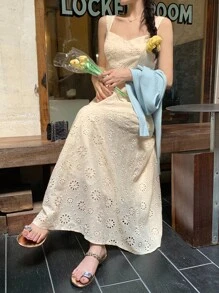 Livesso 女式纯色提花面料A字腰优雅度假夏装