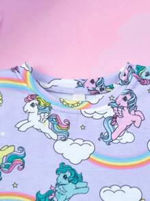 My Little Pony X SHEIN 年轻女孩卡通图案休闲圆领长袖T恤 - 彩色 - 查看 3