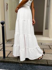 Muchica 女士休闲度假网眼分层蛋糕裙，适合夏季 - 白色 - 查看 2