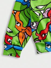 TEENAGE MUTANT NINJA TURTLES | SHEIN Men's Casual Everyday Cartoon Turtle Print Pocket Hoodie, Fall - Green - View 4