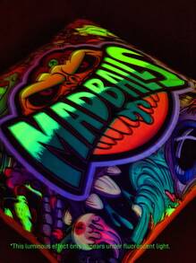 MADBALLS X SHEIN 1 Stück 45*45cm Plüschkissenbezug (ohne Kissenfüllung), Verrückter Augapfel & Kürbiskopf Muster Halloween Kissenbezug, fluoreszierender Digitaldruck Effekt, leuchtend & lebhaft, Halloween Dekoration