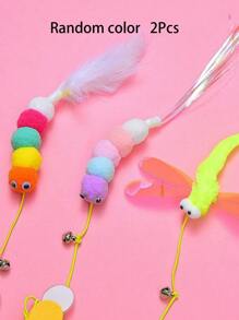 Juguetes para gatos de patrones aleatorios con diseños de gatos de dibujos animados, juguetes con cuerda elástica para gatos, juguetes para gatos de interior, juguetes autojugables para gatos, juguetes colgantes para gatos (hechos de plumas) - Multicolor - Ver 9