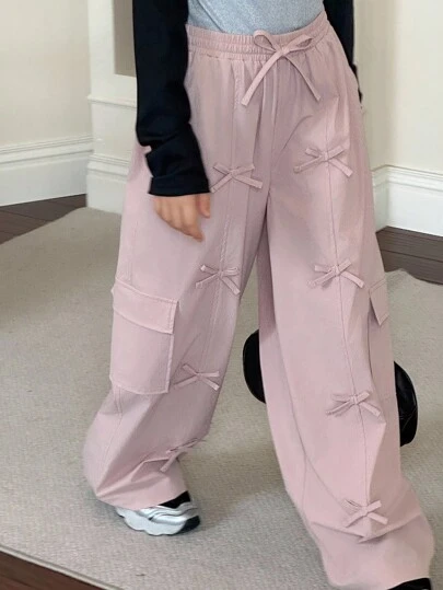 Hapijoa Tween Girls' Casual Bowknot Cargo Pants