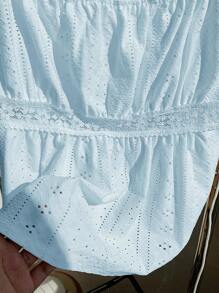 Comfortcana Textured Jacquard Ruched T-Shirt, Minimalist Fashion Casual For Everyday Wear - Blue - View 3