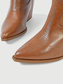 ROMWE Fairycore Bốt cao đến đầu gối bằng da, mũi nhọn màu nâu, đế dày, thêu họa tiết thời trang ngoài trời thu/đông 2025 - màu nâu - Xem 9