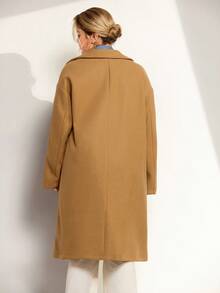Momelise Áo khoác len dáng rộng cổ bẻ màu trơn, vai trễ dành cho nữ cỡ lớn - Màu Khaki - Xem 2