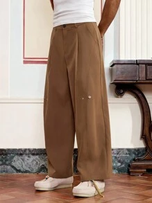 SWAVVY Men's Casual Fashion Woven Long Suit Pants - Khaki - View 1