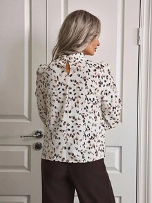 EMERY ROSE Women's Printed Lantern Sleeve Shirt,Long Sleeve Tops - Multicolor - View 2