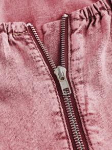SHEIN EZwear Bộ đồ liền thân denim viền bất đối xứng cỡ lớn dành cho nữ - Hồng - Xem 3