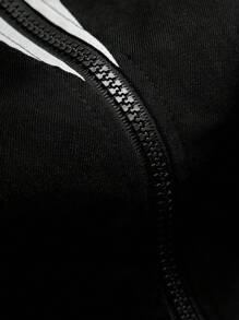 Manfinity EMRG 男士月亮印花长袖前拉链休闲夹克、短款拉链夹克、图案拉链夹克、街头风格夹克、黑色短款夹克男士、黑色图案夹克、短款夹克、哥特拉链、秋季 - 黑色 - 查看 6