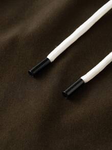 Manfinity Homme 男士夏季休闲纯色抽绳腰带口袋工装短裤 - 咖啡棕 - 查看 6