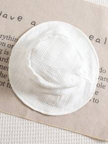 SHEIN 2pcs/Set Newborn Baby Boy/Girl Soft Casual Cute Textured Fabric White Short Sleeve Romper & Sun Hat Set, Knit Outfit Suitable For Indoor, Outdoor, Daily, Sports, Play, Party, Photo Shoot, Holiday, Spring/Summer