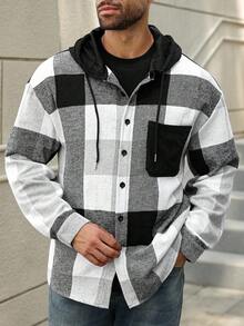 Manfinity Homme Plus Size Men's Hooded Overcoat With Pockets, Casual Outdoor , Best Gift For Boyfriend , Fall Winter