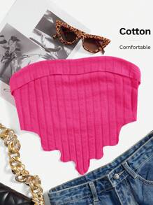 SHEIN EZwear 不對稱下擺短款抹胸上衣 - 玫紅色 - 查看 6