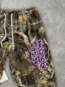 Manfinity ZONE917 男士休闲星星字母印花宽松短袖T恤和迷彩长裤套装，夏季 - 紫色 - 查看 4