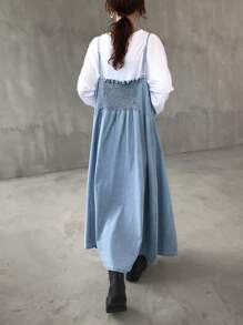 FRIFUL 女式休闲宽松牛仔连身裤 - 藍色 - 查看 6