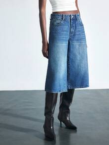 Maija 女式休闲水洗阔腿七分裤 - 中等水洗藍 - 查看 6