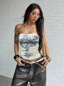 StreetHx Áo ống in hình chữ thập Punk dành cho nữ - Nhiều màu - Xem 4