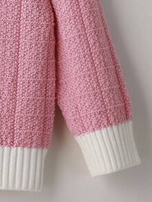 SHEIN Girls' Fashionable Bowknot Round Neck Cardigan, Suitable For Travel, Party, Back To School - Pink - View 5