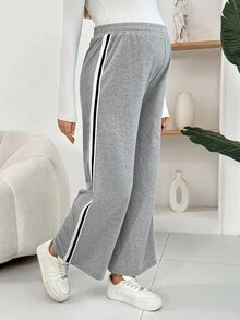 SHEIN Maternity Casual Versatile Contrast Striped Waistband Sweatpants