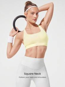 GLOWMODE Square-Neck Sports Bra Medium Impact Jogging Gym Training Daily Quick Dry Moisture Wicking  Spring Summer - Butter Yellow - View 2