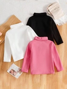 3件套女童高领长袖T恤，黑色、白色和粉色可选，内里蓬松柔软，适合居家和日常穿着，秋冬季女童高领衫，女童高领毛衣，女童保暖高领衫，幼儿保暖内里高领衫，女童冬季高领衫 - 彩色 - 查看 2