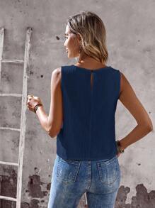 EMERY ROSE 女士休闲纯色开衩无袖衬衫 女士无袖上衣 海军蓝背心 女士无袖上衣 女士棉质背心 女士夏季上衣 深蓝色背心 - 藏蓝色 - 查看 2