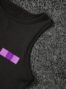 SHEIN 女式 Y2K 紫眼图形像素色块黑色短款运动背心，性感俱乐部服装，朋克街头风格，图形印花，哥特美学，休闲夏季上衣，露脐 T 恤 - 黑色 - 查看 7