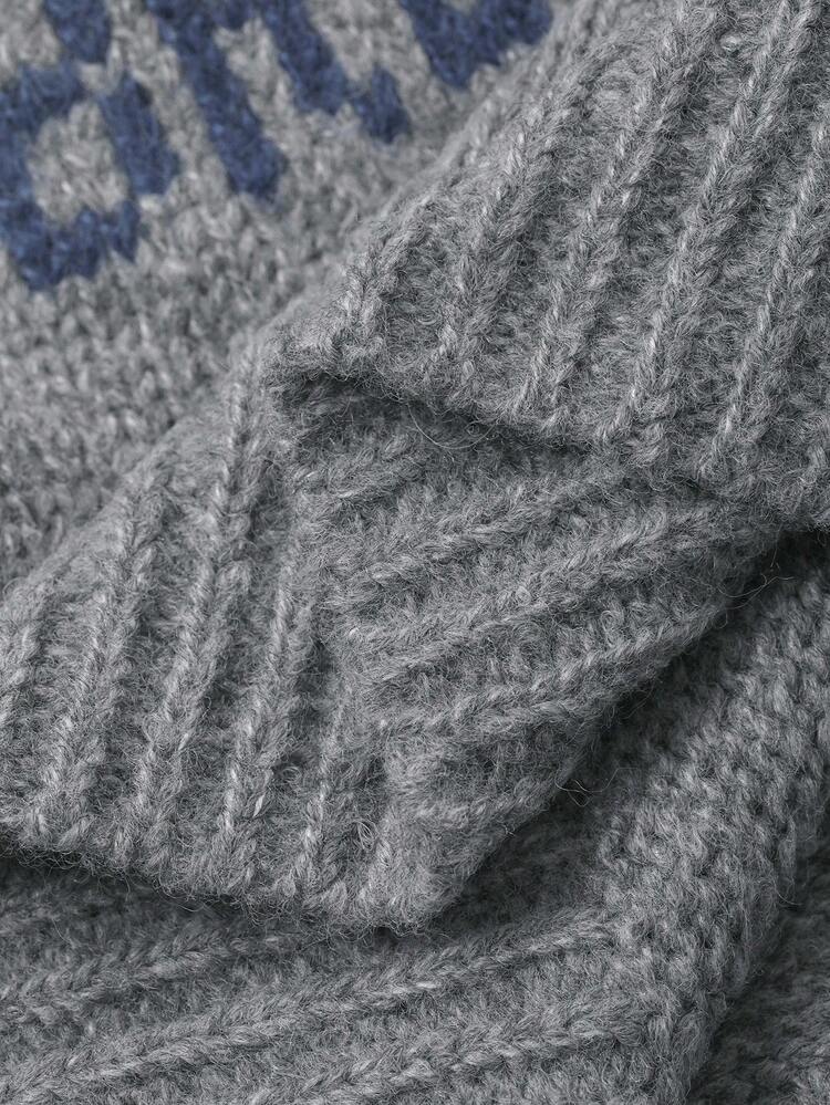 Toddler Boys' Street Casual Round Neck English Letter Knit Sweater, Autumn/Winter