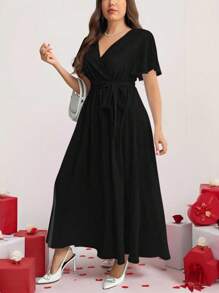 Firerie Váy rộng họa tiết hoa cổ điển thường ngày cỡ lớn, phù hợp cho mùa xuân và mùa thu - màu đen - Xem 5