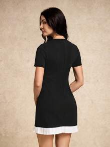 House of One Round Neck Elegant Sleeveless Fitted Black Dress With Button Decoration Women Spring Autumn Black Dress Women Short Sleeve Dress Collared Dress Women Mini Dress Fall Outfits Business Professional Women Business Casual Woman